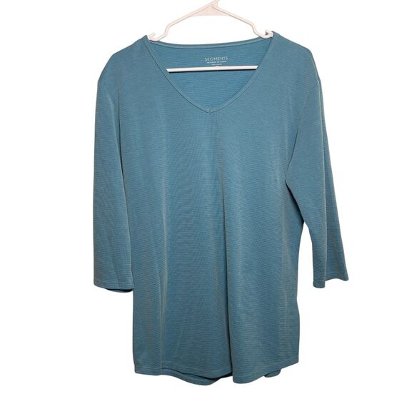Seg'Ments T-Shirt Women's Large Blue V-Neck Modal Blend 3/4 Sleeve Top - Picture 1 of 9